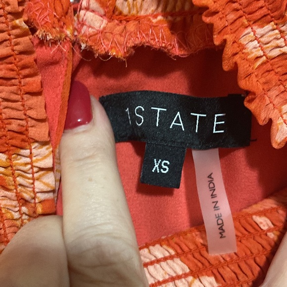 EUC 1. State Orange Floral Smocked Ruffle Tiered Mini Dress XS - Picture 6 of 6